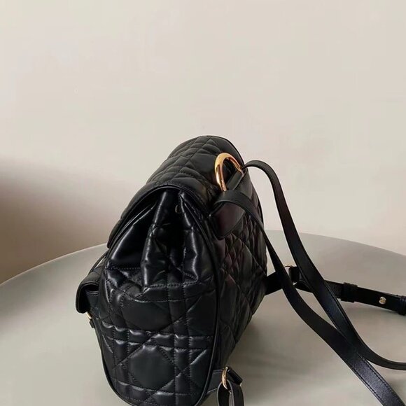 DIOR Caro Adjustable Strap Flap Backpack Women's Black - Picture 2 of 6